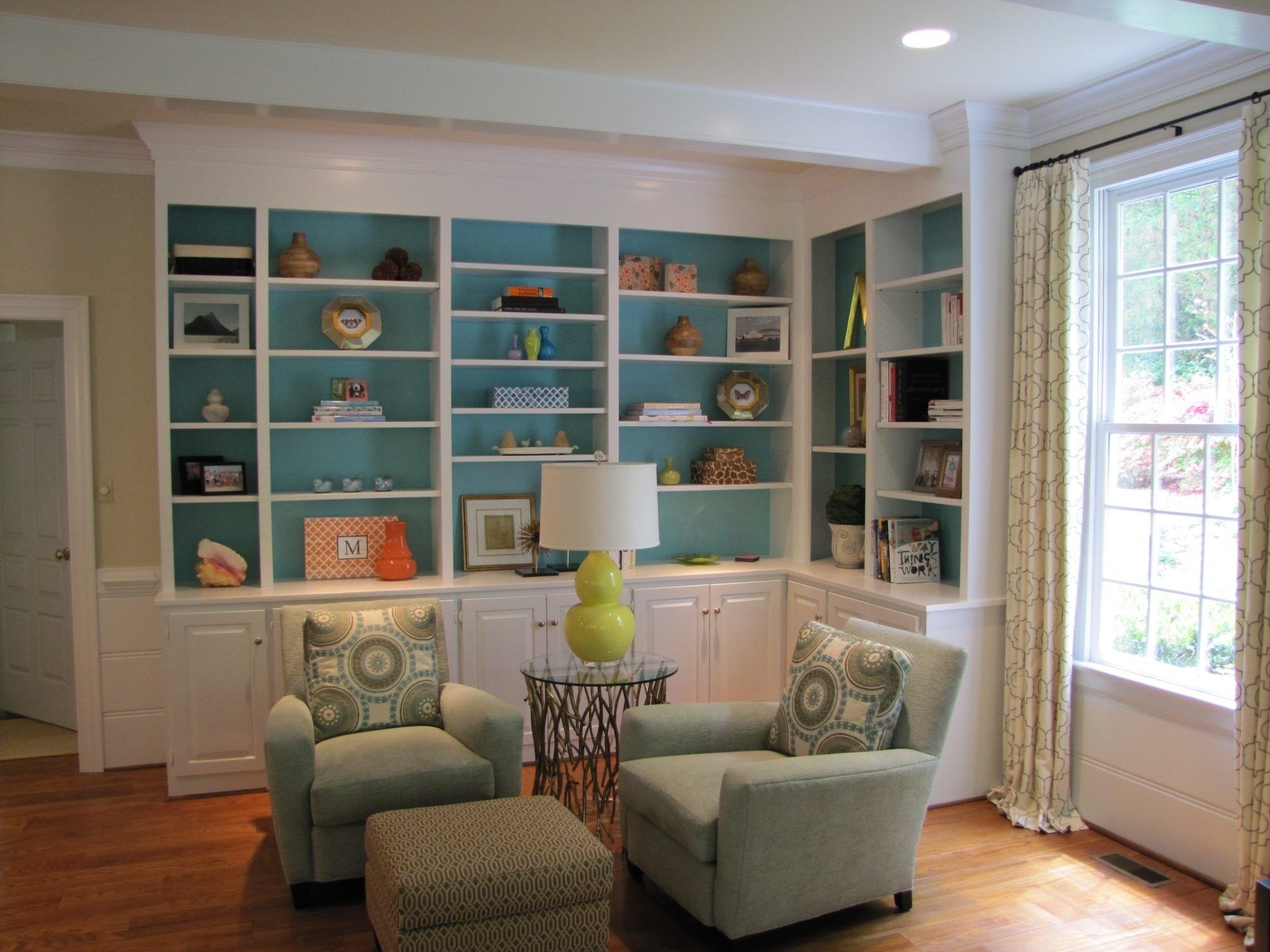 light wood bookcase in living room