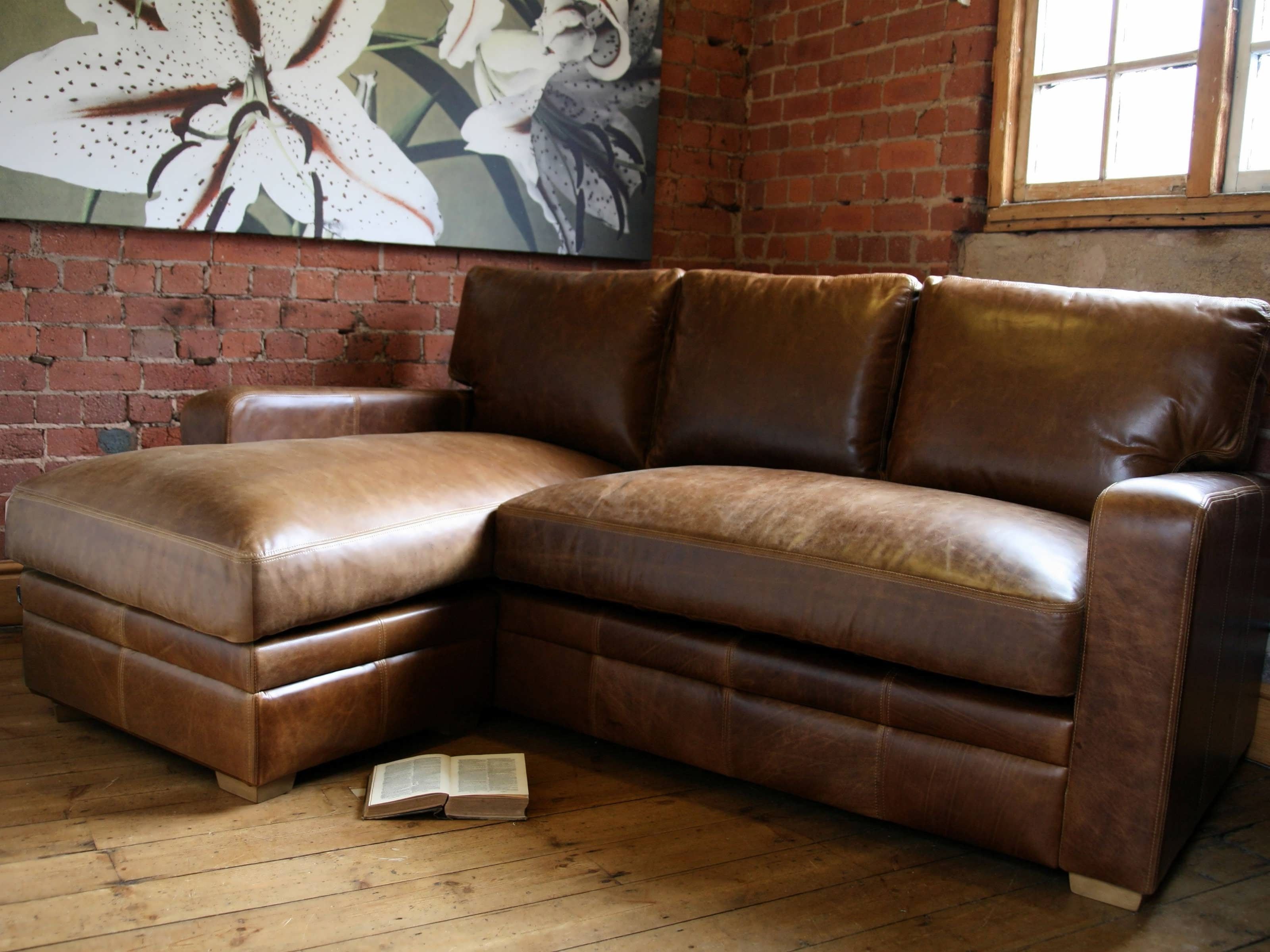 modern rustic wood and leather sofa chaise