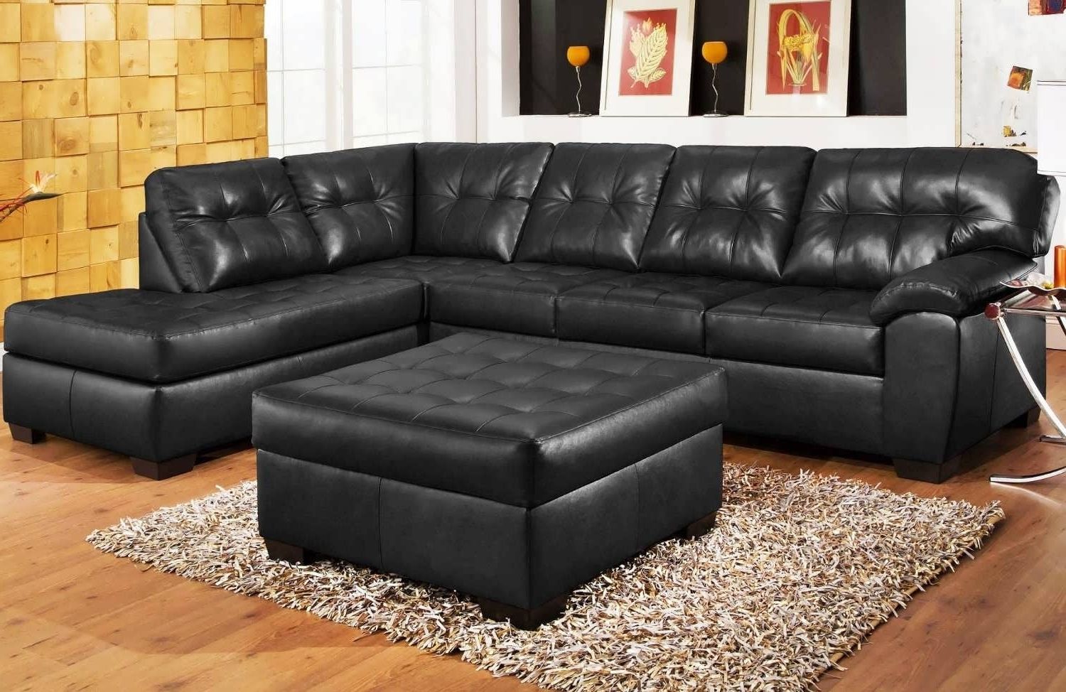 black leather moden sectional sofa chaise vig furniture