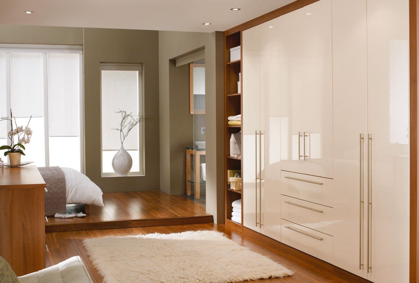 cream high gloss fitted bedroom furniture