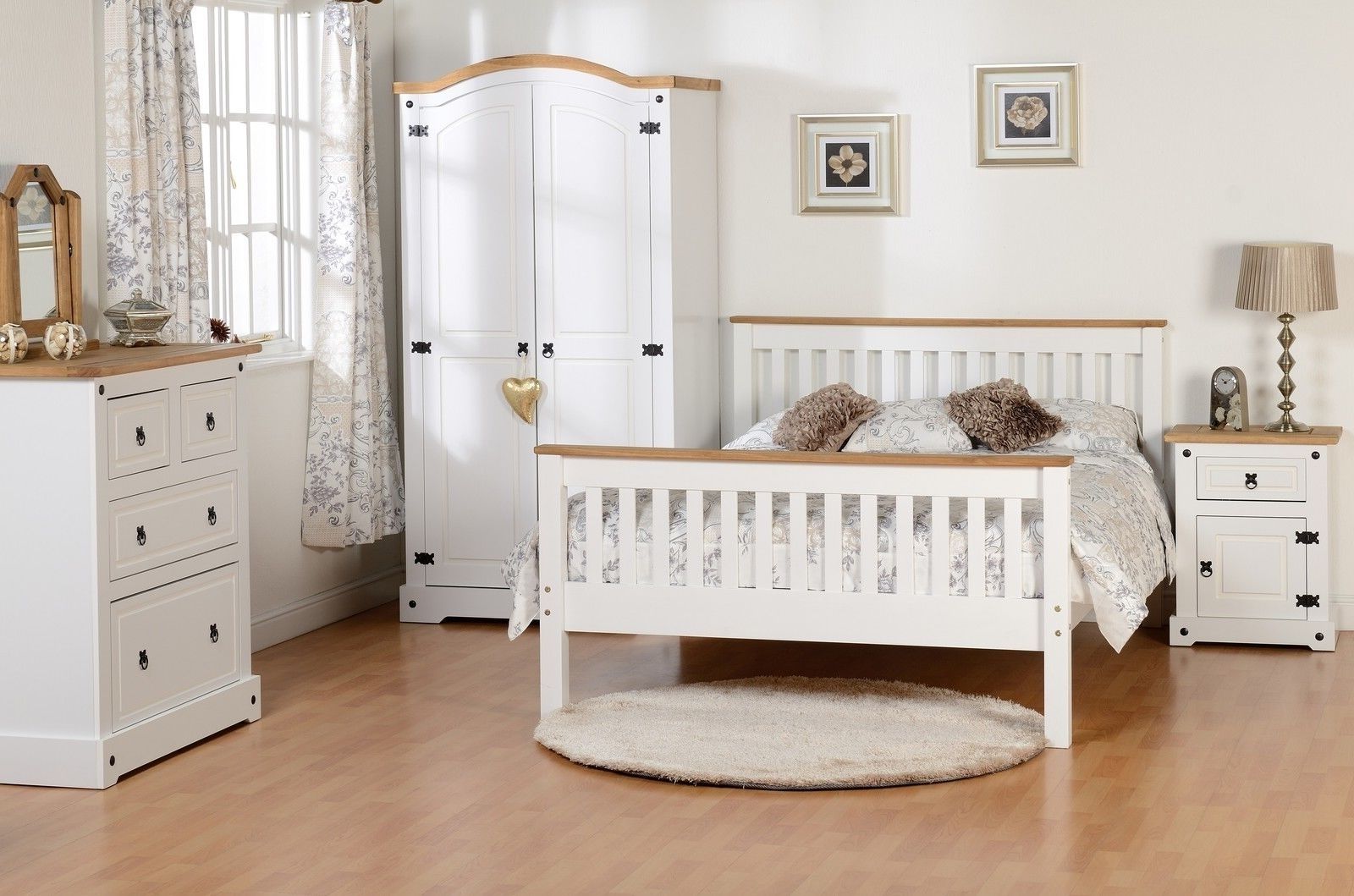 white and pine bedroom furniture set