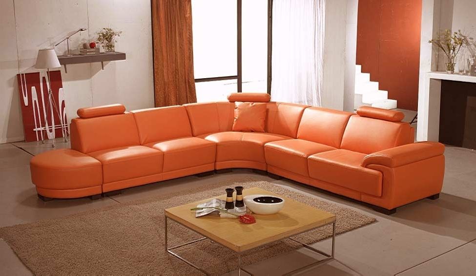 Leather Sectionals Pertaining To Current Orange Sectional Sofas 
