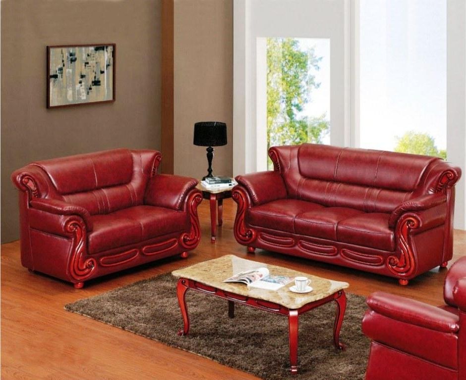 red leather sofa and loveseat